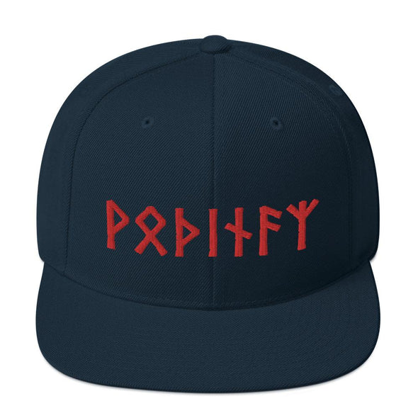 Odin Red Runes Pagan Norse Elder Futhark Snapback CapDark Navy