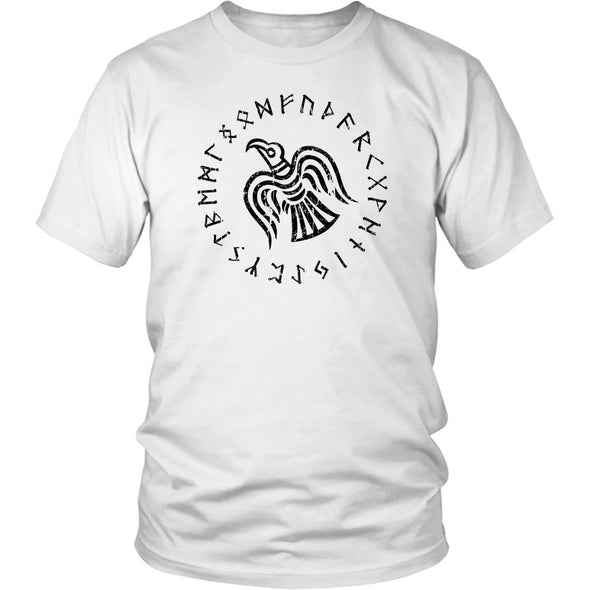 Odins Black Raven Norse Futhark Runes T-ShirtT-shirtDistrict Unisex ShirtWhiteS