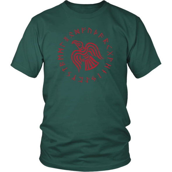 Odins Red Raven Norse Futhark Runes T-ShirtT-shirtDistrict Unisex ShirtDark GreenS