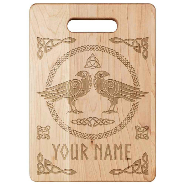 Personalized Norse Viking Ravens Maple Wood Cutting BoardSmall Size: 9" x 6"