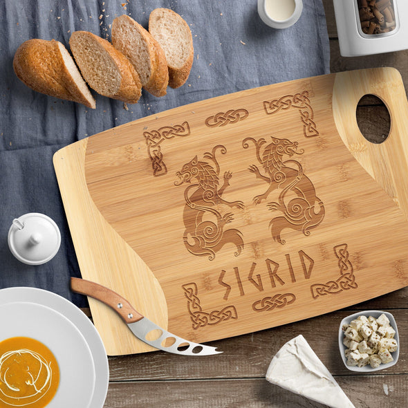 Personalized Norse Viking Wolves Bamboo Cutting BoardKitchenware