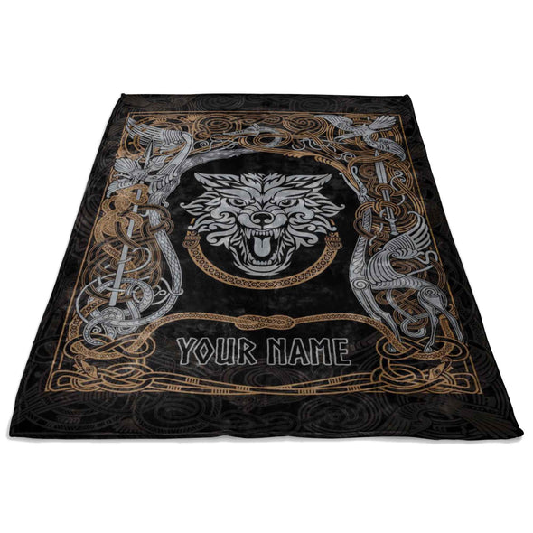 Personalized Norse Wolf Knotwork Fleece BlanketBlankets