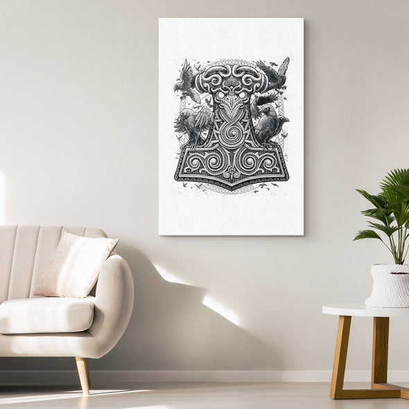 Raven Mjölnir Thors Hammer Canvas ArtCanvas Wall Art 2