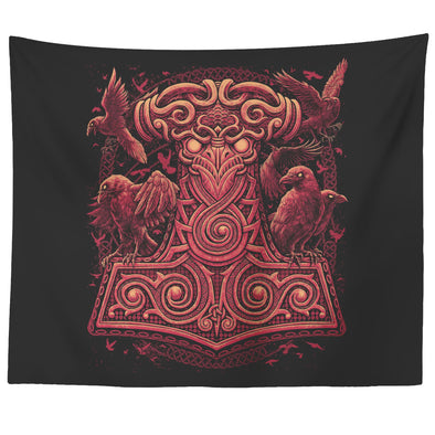 Raven Mjölnir Thors Hammer Wall TapestryTapestries60" x 50"