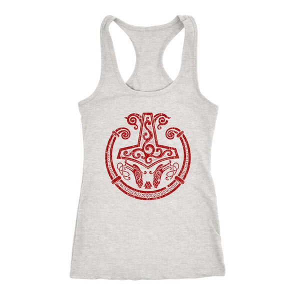 Red Mjolnir Viking Torc Racerback Tank DistressedT-shirtNext Level Racerback TankHeather GreyXS