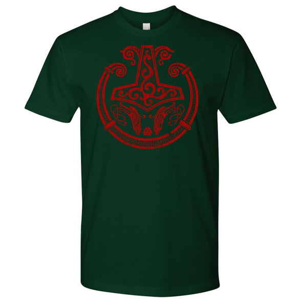 Red Mjolnir Viking Torc T-Shirt DistressedT-shirtNext Level Mens ShirtForest GreenS