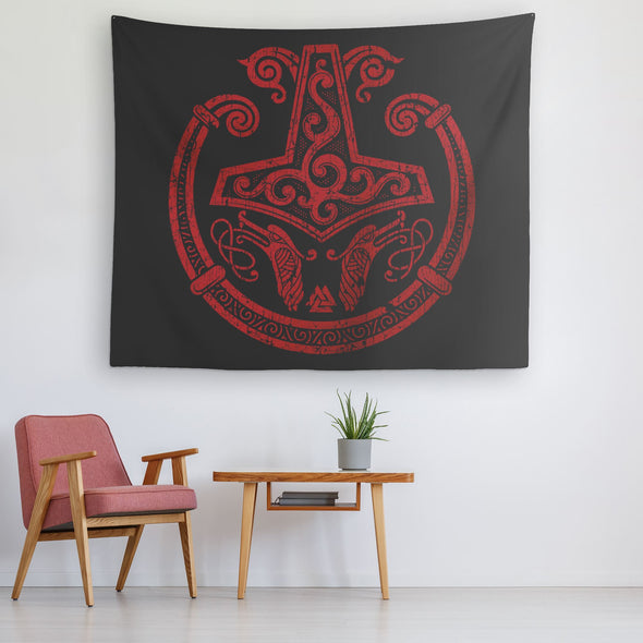 Red Mjolnir Viking Torc Tapestry DistressedTapestries