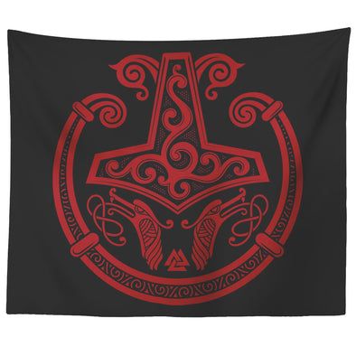 Red Mjolnir Viking Torc TapestryTapestries60" x 50"