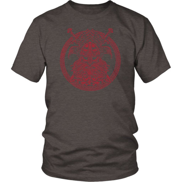 Red Odin Knotwork Ravens Cotton T-ShirtT-shirtDistrict Unisex ShirtHeather BrownS