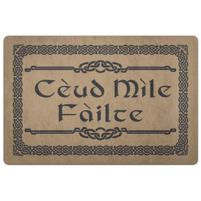 Scottish Ceud Mile Failte Scots Gaelic Doormat Hundred Thousand WelcomesDoormatLight Brown