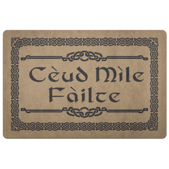 Scottish Ceud Mile Failte Scots Gaelic Doormat Hundred Thousand WelcomesDoormatLight Brown