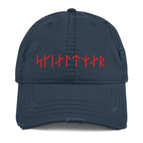 Shieldmaiden Skjaldmær Red Runes Distressed CapNavy