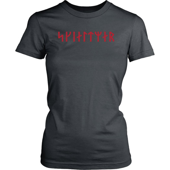 Shieldmaiden Skjaldmaer Red Runes Womens T-ShirtT-shirtDistrict Womens ShirtCharcoalXS