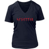 Shieldmaiden Skjaldmaer Red Runes Womens V-Neck TeeT-shirtDistrict Womens V-NeckNavyS