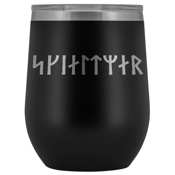 Shieldmaiden Skjaldmaer Runes Etched Wine Tumbler 12ozWine TumblerBlack