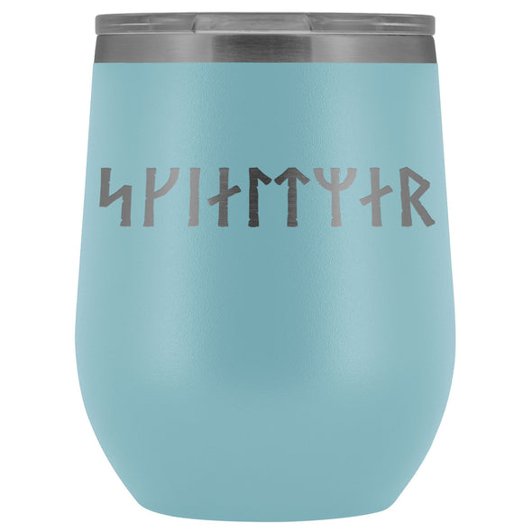 Shieldmaiden Skjaldmaer Runes Etched Wine Tumbler 12ozWine TumblerLight Blue