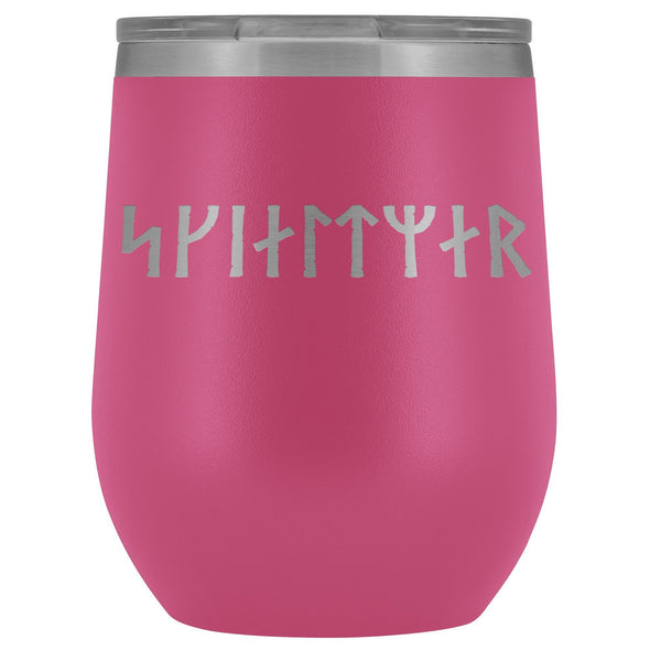 Shieldmaiden Skjaldmaer Runes Etched Wine Tumbler 12ozWine TumblerPink