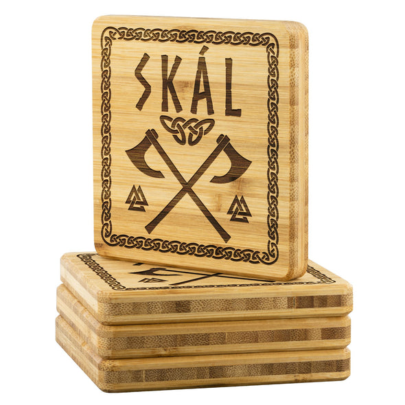 Skál Norse Viking Knotwork Wood Coasters x4Coasters