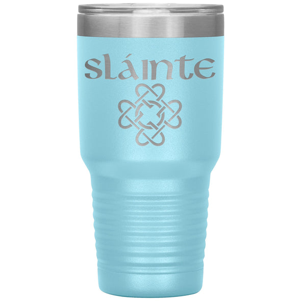 Slainte Gaelic Irish Toast Celtic Heart Knot Etched Tumbler 30ozTumblersLight Blue