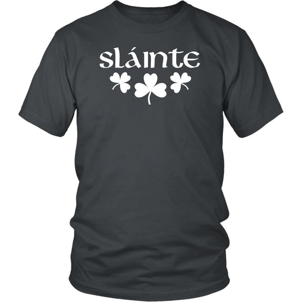 Slainte Gaelic Irish Toast Celtic Shamrocks Cotton T-ShirtT-shirtDistrict Unisex ShirtCharcoalS
