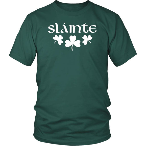 Slainte Gaelic Irish Toast Celtic Shamrocks Cotton T-ShirtT-shirtDistrict Unisex ShirtDark GreenS