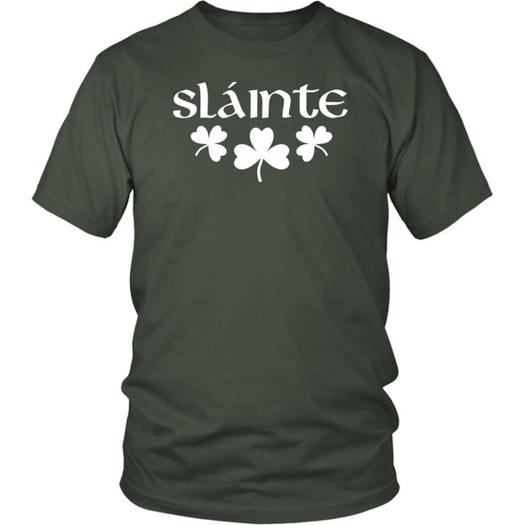 Slainte Gaelic Irish Toast Celtic Shamrocks Cotton T-ShirtT-shirtDistrict Unisex ShirtOliveS