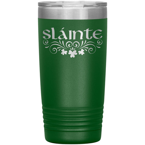 Slainte Irish Gaelic Toast Clovers Etched Tumbler 20ozTumblersGreen