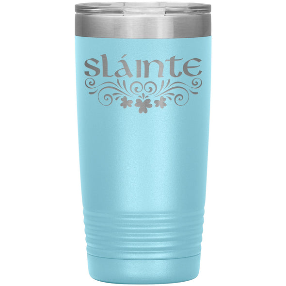 Slainte Irish Gaelic Toast Clovers Etched Tumbler 20ozTumblersLight Blue