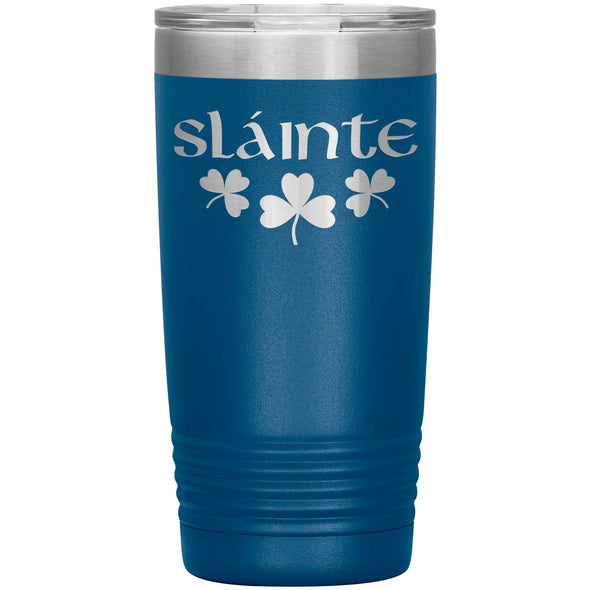 Slainte Irish Gaelic Toast Shamrocks Etched Tumbler 20ozTumblersBlue