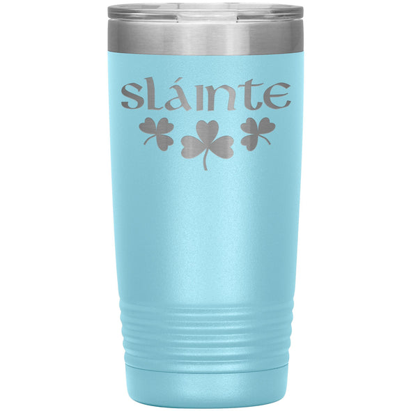 Slainte Irish Gaelic Toast Shamrocks Etched Tumbler 20ozTumblersLight Blue