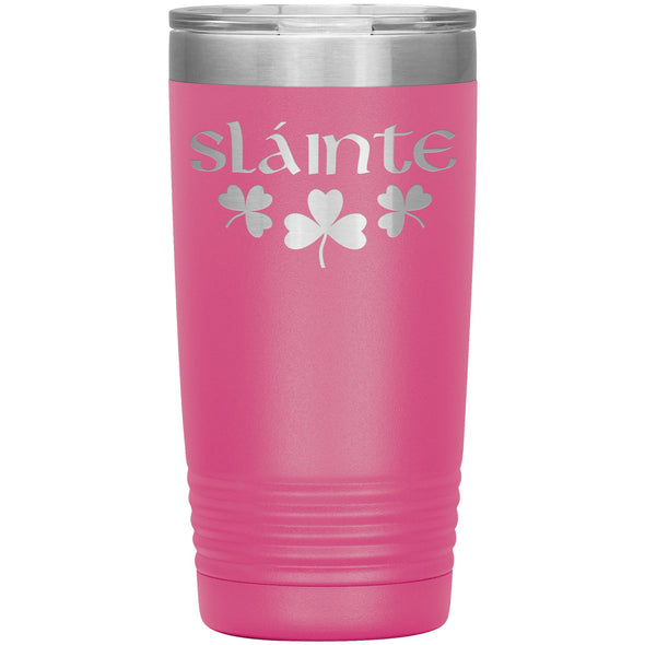 Slainte Irish Gaelic Toast Shamrocks Etched Tumbler 20ozTumblersPink