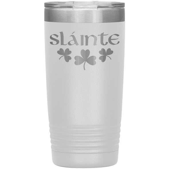 Slainte Irish Gaelic Toast Shamrocks Etched Tumbler 20ozTumblersWhite