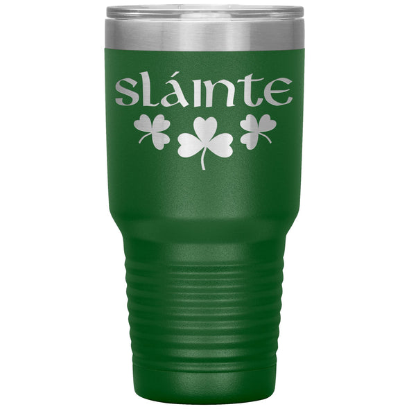 Slainte Irish Gaelic Toast Shamrocks Etched Tumbler 30ozTumblersGreen