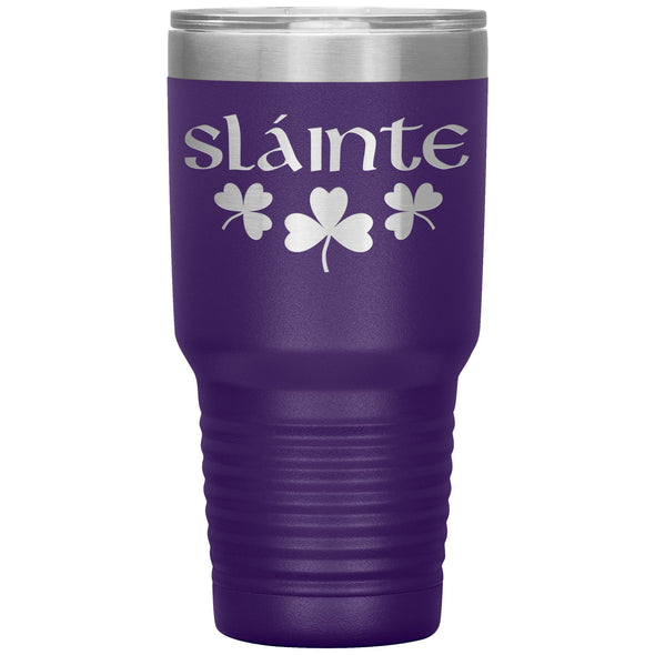 Slainte Irish Gaelic Toast Shamrocks Etched Tumbler 30ozTumblersPurple