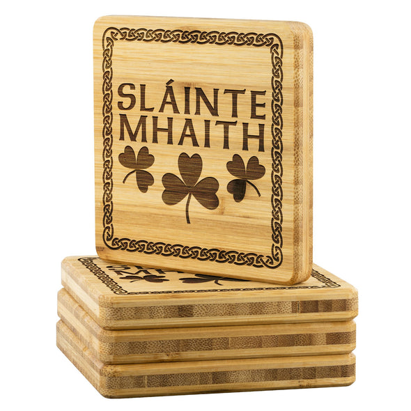 Slainte Mhaith Gaelic Irish Wood Coasters x4Coasters