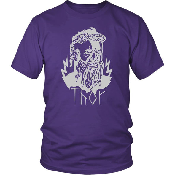 Thor Norse Mythology God of Thunder Viking Pagan Cotton T-ShirtT-shirtDistrict Unisex ShirtPurpleS