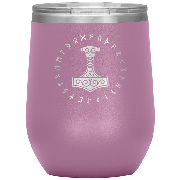 Thors Hammer Mjolnir Norse Futhark Viking Runes Etched Tumbler 12ozWine TumblerLight Purple