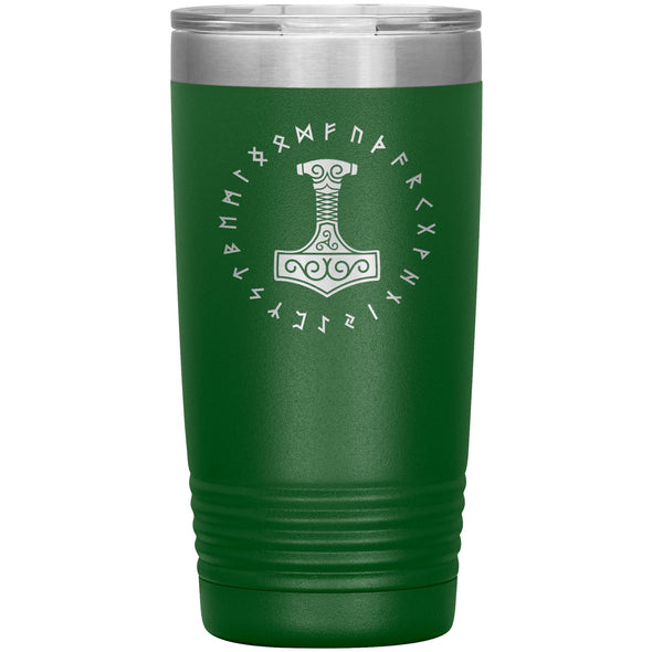 Thors Hammer Mjolnir Runes Etched Tumbler 20ozTumblersGreen