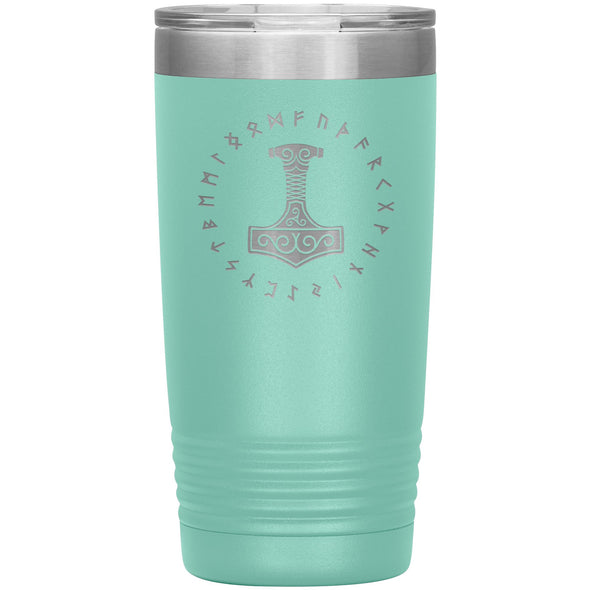 Thors Hammer Mjolnir Runes Etched Tumbler 20ozTumblersTeal