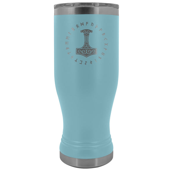 Thors Hammer Runes Etched 20oz Boho TumblerTumblersLight Blue