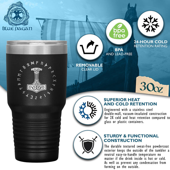 Thors Hammer Runes Etched Tumbler 30ozTumblers