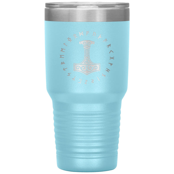 Thors Hammer Runes Etched Tumbler 30ozTumblersLight Blue