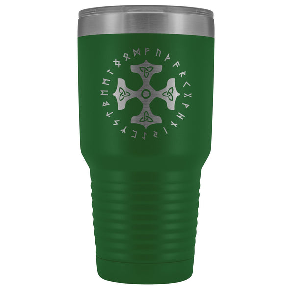 Thors Hammer Triquetra Runes Etched Tumbler 30ozTumblersGreen