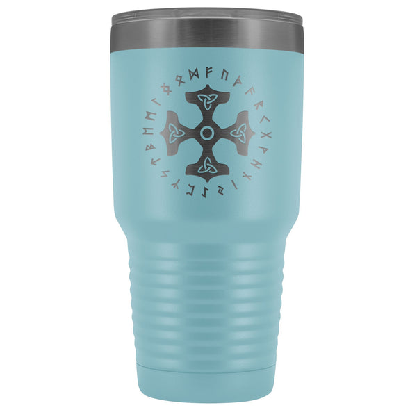 Thors Hammer Triquetra Runes Etched Tumbler 30ozTumblersLight Blue