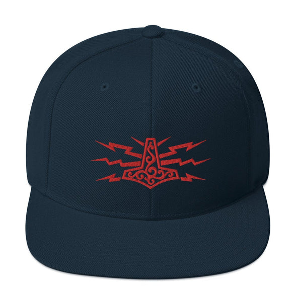 Thors Hammer Viking Mjolnir Embroidered Snapback HatDark Navy