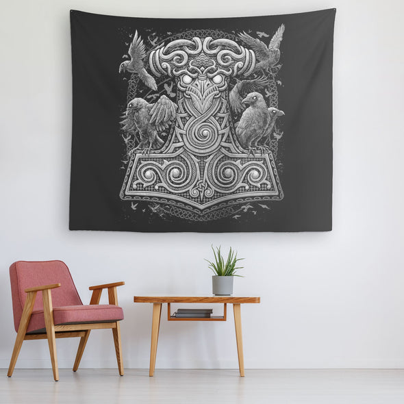 Thors Raven Hammer Mjölnir Wall TapestryTapestries