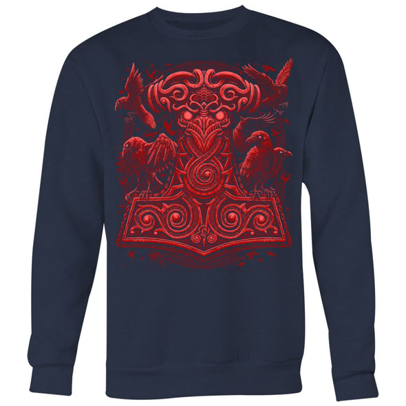 Thors Raven Hammer Red Mjölnir SweatshirtT-shirtCrewneck Sweatshirt Big PrintNavyS