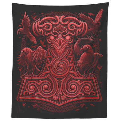 Thors Raven Hammer Red Mjölnir TapestryTapestries60" x 50"