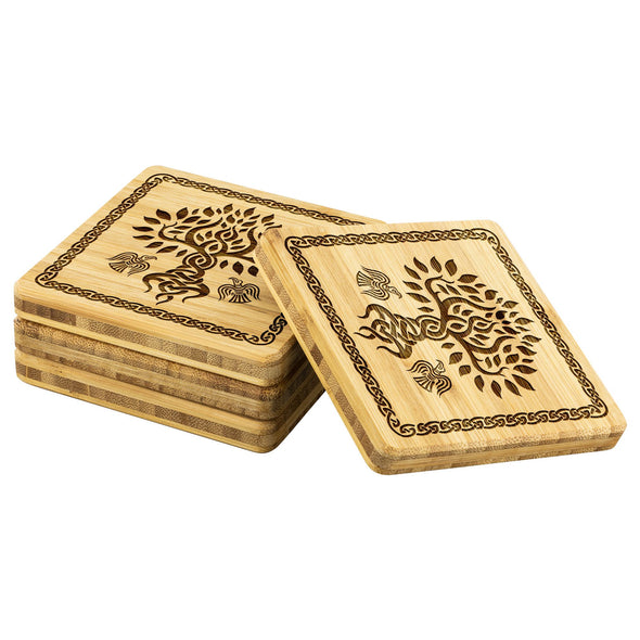 Tree of Life Raven Knotwork Wood Coasters x4Coasters