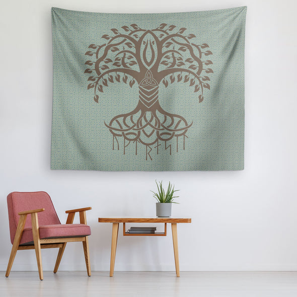 Tree of Life Yggdrasil Norse Runes Wall TapestryTapestries